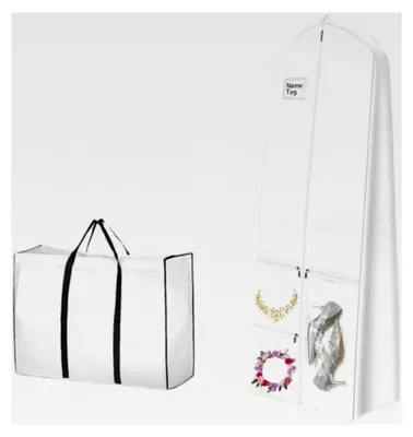 Produktbild von Hülle für Brautkleider, Kleidersack für Hochzeitskleider, Schutzhülle für Brautkleider in Weiß, Kleidersack für Anzüge