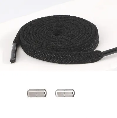 Image de INF Lacets élastiques avec boucles argentées - 2 paires Le noir