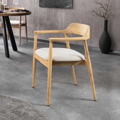 Produktbild von riess-ambiente Stuhl KENNEDY natur creme beige massives Mangoholz Strukturstoff Armlehnstuhl