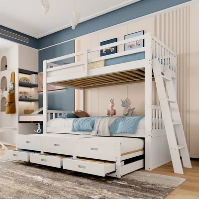 Letto A Castello Per Bambini 90x200 Cm In Legno Massiccio - Con Scala, Letto Estraibile E Rete A Doghe - 4