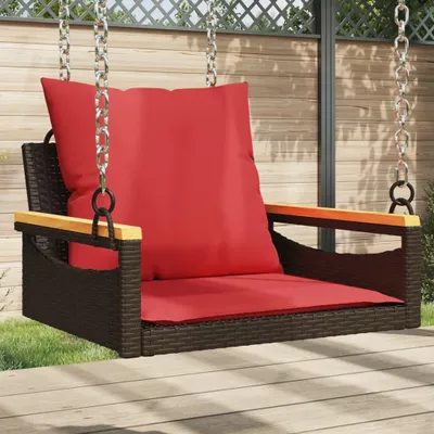 Produktbild von Hängesessel mit Kissen Braun 63x62x40 cm Poly Rattan - Gartenbänke DE716