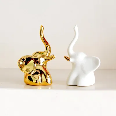 Elefantenfiguren gold-weiß, 2 Stück, Keramik, Dekoration