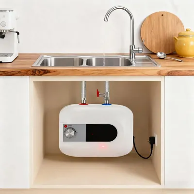 Produktbild von E29 Elektrischer Warmwasserspeicher - 6 l Boiler - 220 V 1500 W - Mit Display - Für Spüle Küche Bad Wohnmobil - Weiß