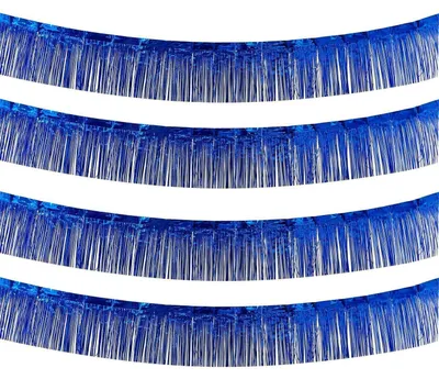 Image de Guirlande décorative Lametta, couleur bleu, 4 pièces, dimensions 20x200 cm, en film métallisé