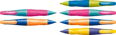 Produktbild von Ergonomischer Druck-Bleistift für Rechtshänder - STABILO EASYergo 1.4 in violett/neongelb - Einzelstift - inklusive 3 dünner Minen - Härtegrad HB