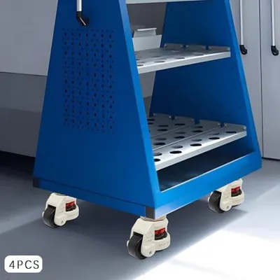 Produktbild von 4er Set Schwerlastrollen mit Bremse, 100 mm Durchmesser, Tragkraft 500 kg, höhenverstellbare Lenkrollen für Möbel und Werkbänke