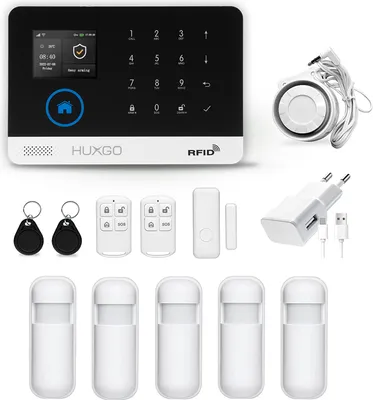 Produktbild von HUXGO HXA003 WLAN + GSM 4G LTE Funk Alarmanlage mit 5 Bewegungssensoren, Alarm für Büro, Haus, Wohnung, Steuerung über das Handy, TUYA Smart App