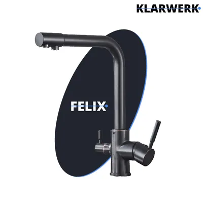Obrázek produktu pro Felix | 3cestná prémiová černá matná baterie na pitnou vodu | Baterie nerezová osmóza kuchyňská |. směšovací baterie - 360 stupňů | Filtr 3 připojení
