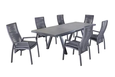 Produktbild von LC Garden »Diwo« Gartenstuhl anthrazit/grau Aluminium/Rope & Teak-Armlehne Positionsstuhl mit Sitzkissen aus Sunbrella® Stoff