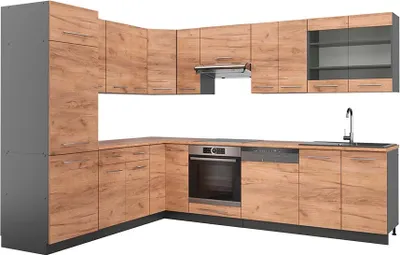 Produktbild von Eckküche Vicco Fame-Line Goldkraft Eiche/Anthrazit 287 x 60 cm , AP Eiche, Model 42511