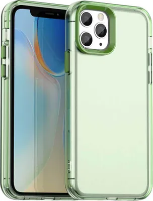 A green iPhone case is shown with an iPhone inside.