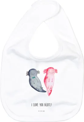 Produktbild von Mr. & Mrs. Panda Organic Babylätzchen Axolotl Liebe - Weiß - Geschenk, Schlabberlatz, Sabberlätzchen, Lätzchen Für Babys, Valentinstag, Freundin, Freund, Frauen, Partner