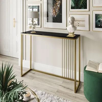 Produktbild von PRIME GLASS Konsole 100 cm Gold Matt / Schwarzes Glass