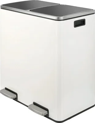 Produktbild von Küchen Mülleimer & Recyclingtonne - 60 L Edelstahl Treteimer - 2 Fächer - Soft Close Deckel - Fußpedal - Weiß