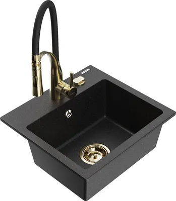 Produktbild von Mexen Milo 1-Becken-Granit-Spüle mit Mischbatterie Aster, Schwarz/Silbermetallic - 6505-73-73450-57-G