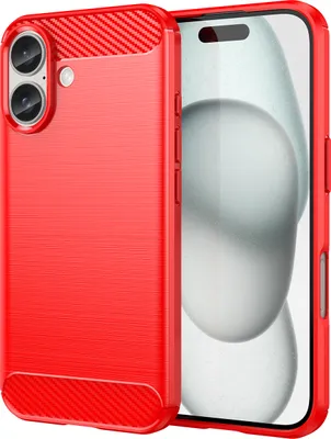 Produktbild von Hülle für iPhone 16 Carbon-Faser Weich TPU Silikon Stoßfest Handyhülle Rot