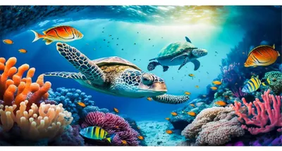 Zdjęcie produktu dla Tło do akwarium z motywem żółwia morskiego, 120x61 cm