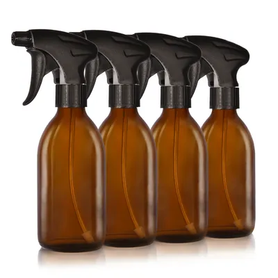 Obrázek produktu pro 4x 250 ml láhev s rozprašovačem, hnědé sklo, černá