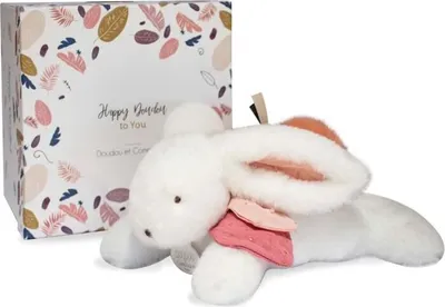 Zdjęcie produktu dla Zestaw upominkowy Doudou - Pluszowy królik z ciemnoróżowym pomponem 25 cm