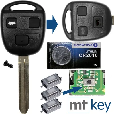 Produktbild von Auto Schlüssel Funk Fernbedienung 1x Gehäuse 3 Tasten TOY43 + 1x Tastenfeld + 3X Mikrotaster + 1x CR2016 Batterie kompatibel mit Toyota