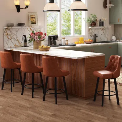 Productafbeelding van Barkrukken, set van 4, bekleed met kunstleer, 360° draaibaar, met voetsteun, zithoogte 66,5 cm, bruin