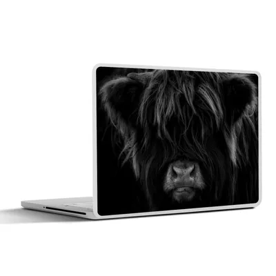 Produktbild von MuchoWow® Laptop Aufkleber Sticker Cover Schottischer Highlander - Kuh - Porträt - Tiere - Schwarz - Weiß 25x18 cm - Laptop-Deko