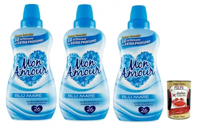 Produktbild von 3x FELCE AZZURRA Mon Amour Blu Mare Ammorbidente Concentrato, Konzentrierter Weichspüler, 26 Wäschen,650ml + Italian Gourmet polpa 400