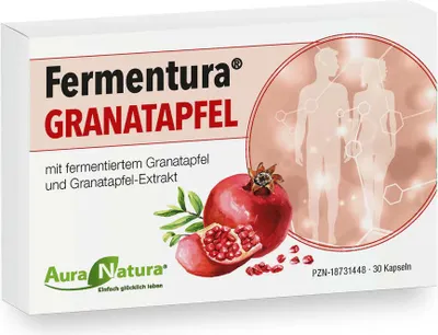 Produktbild von Fermentura Granatapfel Kapseln – 30 hochdosierte Kapseln mit fermentiertem Granatapfelextrakt & 200 mg Ellagsäure – je Tagesdosis 536 mg – 1 Monat Vorrat & Vegan