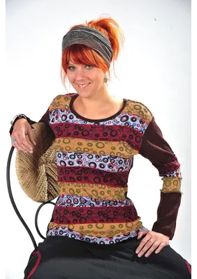 Productafbeelding van Langarmshirt | Kringelprint | 100% katoen, handgemaakt, modieuze kleding voor individualisten, maat XL