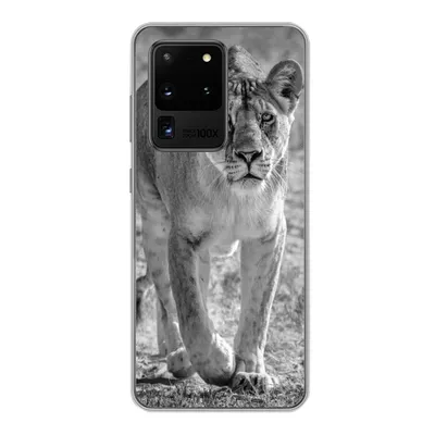 Produktbild von MuchoWow® Handyhülle Schutzhülle Hülle für Samsung Galaxy S20 Ultra Löwe - Schwarz - Weiß Silikon Softcase Handy Hülle - Karteninhaber