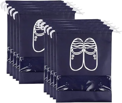 Produktbild von Schuhbeutel mit Zugband und Sichtfenster Wasserabweisende Schuhtasche 10er Set (Schwarzblau)
