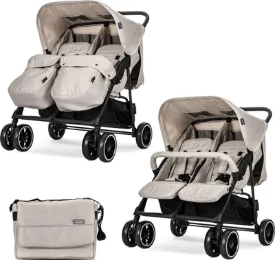 Produktbild von Lorelli Zwillingskinderwagen TWIN Wickeltasche Einhand-Klappsystem Fußabdeckung beige schwarz