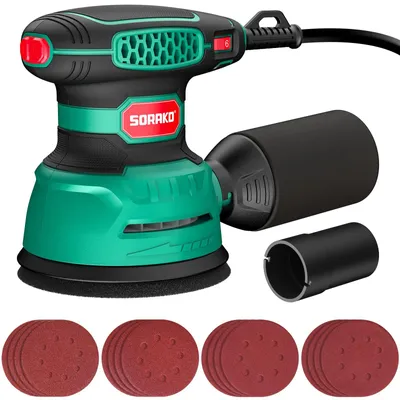Produktbild von SORAKO Exzenterschleifer 350W 125MM 6 Geschwindigkeiten + 16 Schleifpapiere