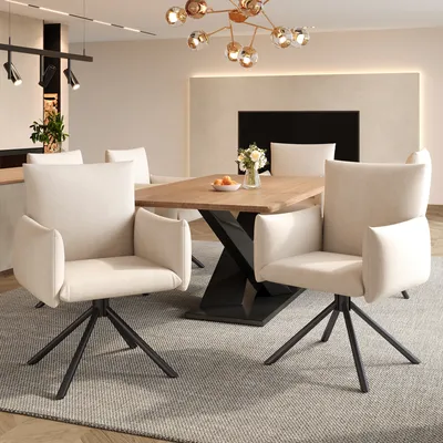 Produktbild von Flieks Esszimmerstühle (6 St.), 360° drehbarer Loungesessel, Polsterstuhl aus Samt, Essstuhl mit 4 Metallbeinen, atmungsaktives Material, beige