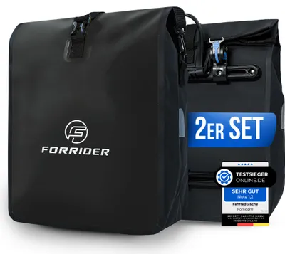 Produktbild von Forrider Fahrradtaschen Set Wasserdicht für Gepäckträger [2x22L Volumen] mit Schultergurt