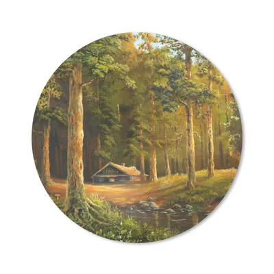 Produktbild von MuchoWow® Mauspad Mousepad Eine Illustration einer Hütte in einem Wald 50x50 cm - Mousepads - Maus Mat - Pad - Mausunterlage - Vinyl