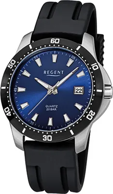Produktbild von Regent Kautschuk Herren Uhr F-1028 Quarzuhr Armband schwarz D2URF1028