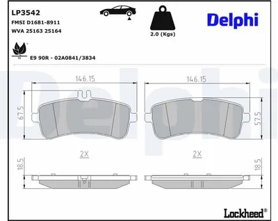 Produktbild von DELPHI Bremsbeläge Satz Hinten Bremsklötze passend für MERCEDES-BENZ C-Klasse T-modell (S205) LP3542