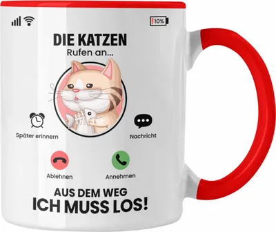 Produktbild von Trendation - Die Katzen Rufen An Tasse Geschenk für Katzen Züchter Besitzer Geschenkidee Lustig Spruch (Rot)