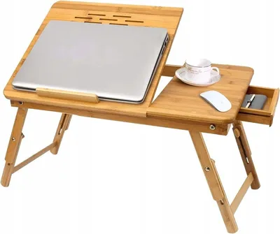 Zdjęcie produktu dla Stolik Pod Laptopa Do Łóżka Składany Mobilny Regulowany Bamboo Śniadaniowy