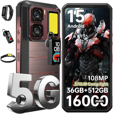 Oukitel WP300 5G Outdoor Handy 36GB+512GB 16000 mAh 108 MP Android 15 Industrietelefon Mit Campingleuchte/Abnehmbarer Ohrhörer Smartphone, Gold