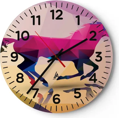 Produktbild von Wanduhr - Rund - Glasuhr - Pferd Tiere Geometrie Diamant - 40x40cm - Schleichendes Uhrwerk - Lautlos - zum Aufhängen bereit - Dekoration Modern - Wanddekoration aus Glas - C4AR40x40-2803