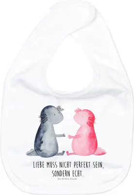 Produktbild von Mr. & Mrs. Panda Babylätzchen Axolotl Liebe - Weiß - Geschenk, Sabber Lätzchen, Freund, Für Babys, Kinderlätzchen, Stofflätzchen, Valentinstag, Lurch