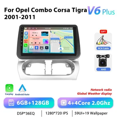 Immagine prodotto di Per Opel Combo/Corsa 2001–2011 - Autoradio Android 13 2-DIN - Touchscreen da 23 cm - 6 GB di RAM e 128 GB di ROM - Processore da 2,0 GHz - GPS - RDS e comandi al volante