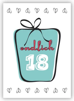 Produktbild von 4x Schicke Glückwunschkarte, Geburtstagskarte zum 18. mit Geschenk: Endlich 18