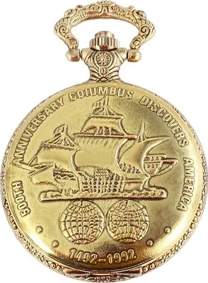 Produktbild von Taschenuhr Segelschiff Columbus goldfarben Quarzwerk Uhr 12 Krone Savonnette