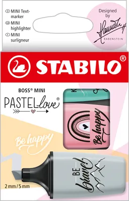 Image de Surligneurs - STABILO BOSS MINI Pastellove 2.0 - Pack de 3 - Rouge rosé, turquoise tendre, soupçon de vert menthe