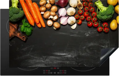 Produktbild von KitchenYeah© Herdabdeckplatte Karotte - Gemüse - Kräuter - Gewürze - Rustikal , 83x51cm, Küche Deko, Glaskeramikkochfeld Herdabdeckung, Abdeckplatte fùr Kochfeld