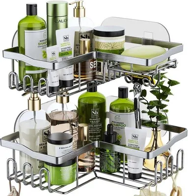 Produktbild von Famanu Eckregal aus hochwertigem Edelstahl für die Dusche - selbstklebend, bohrfrei