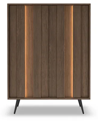 Produktbild von Highboard / Hochkommode AMARO 94cm (2 Türen) – Eiche Dunin mit Lamellen &amp; inkl. LED